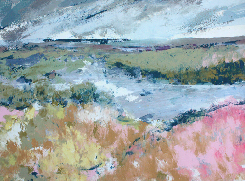 Pink Landscape Silkscreen Painting Gail Mason
